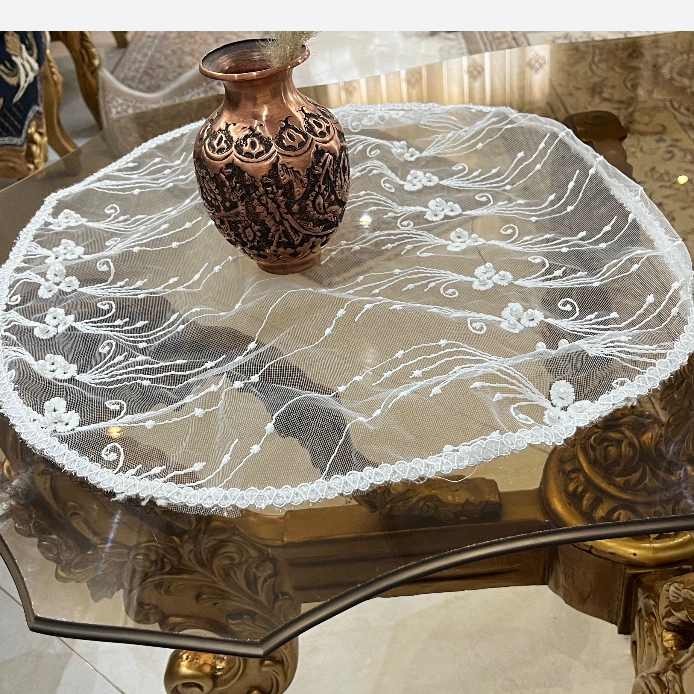 رومیزی سفید توری شیک سفید